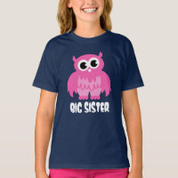 Grote zus t shirt met grappige uil cartoon in roze