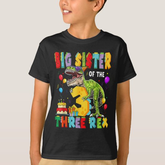 Grote zus van de drie Rex 3e verjaardag jongen din T-shirt (Voorkant)