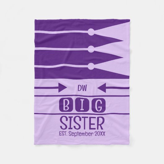 Grote zus vastgesteld datum initialen paarse fleece deken (Voorkant)
