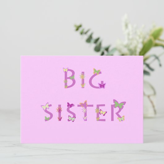 Grote zuster Announcement, vlinders en bloemen Aankondiging (Staand voorkant)