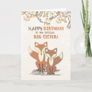 Grote zuster Birthday Foxes, bladeren op filialen Kaart