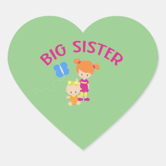 Grote zuster met Baby zuster Butterfly Hart Sticker (Voorkant)
