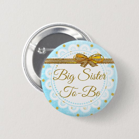 Grote zuster om Baby shower Blue & Gold Button te  (Voorkant /achterkant)