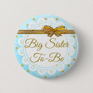 Grote zuster om Baby shower Blue & Gold Button te
