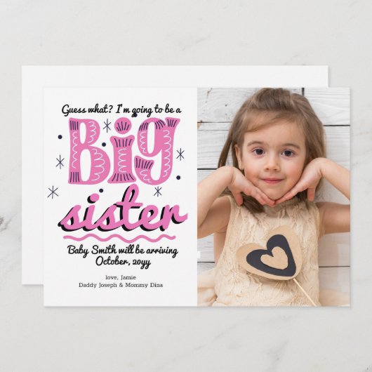 Grote zuster Zwangerschap Aankondiging (Voorkant / Achterkant)