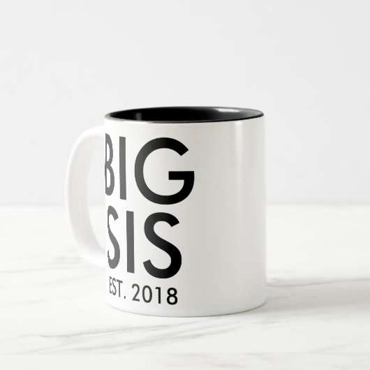 Grote zusterMok | Nieuwe babyzwangerschap op maat Tweekleurige Koffiemok (Voorkant links)