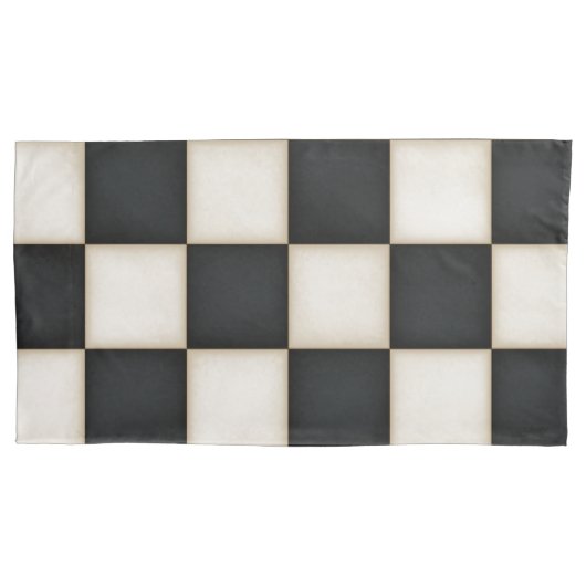 Grote Zwart & Antiek Witte Checkers King Kussensloop (Voorkant-Links)