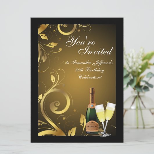 Grote Zwart en Gouden Swirl, Aangepaste Verjaardag Kaart (Staand voorkant)