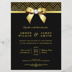 Grote Zwart Gouden Chevrons Diamanten Boog Bruilof Kaart