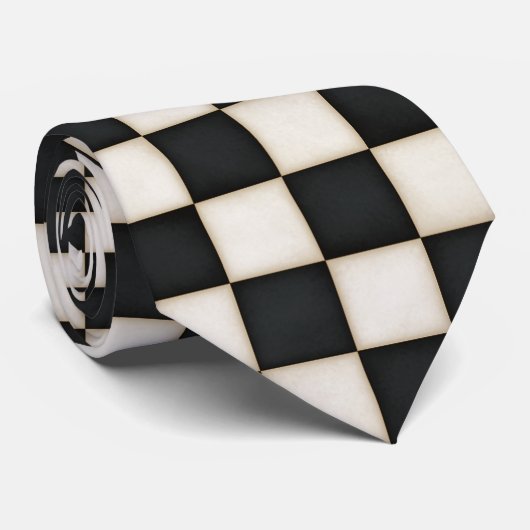 Grote zwarte en Antiek witte checkers Stropdas (Opgerold)