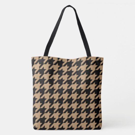 Grote Zwarte en Camel Brown Houndstooth Check Tote Bag (Achterkant)