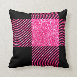 Grote Zwarte en Nep Heet Roze Glitter Buffalo Plai Kussen