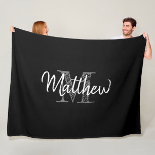 Grote zwarte en witte deken met monogram