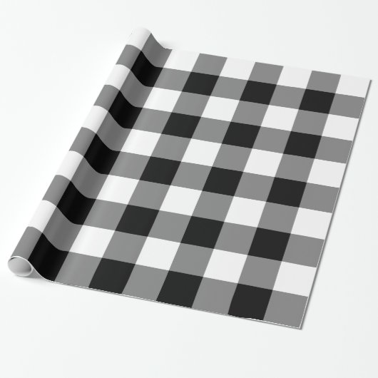Grote zwarte en witte gingham cadeaupapier (Uitgerold)