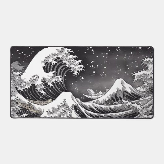 Grote zwarte en witte golven bureaumat (Voorkant)
