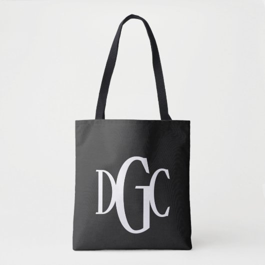 Grote zwarte en witte monogrammen Canvas tas (Voorkant)