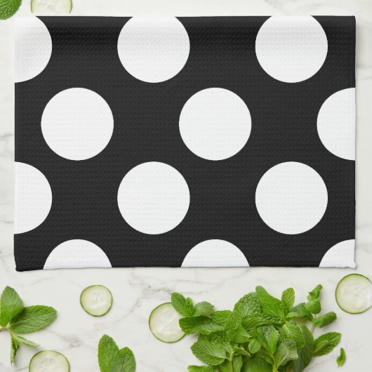 Grote zwarte en witte poka Dot Kitchen Towel Theedoek (Gevouwen)