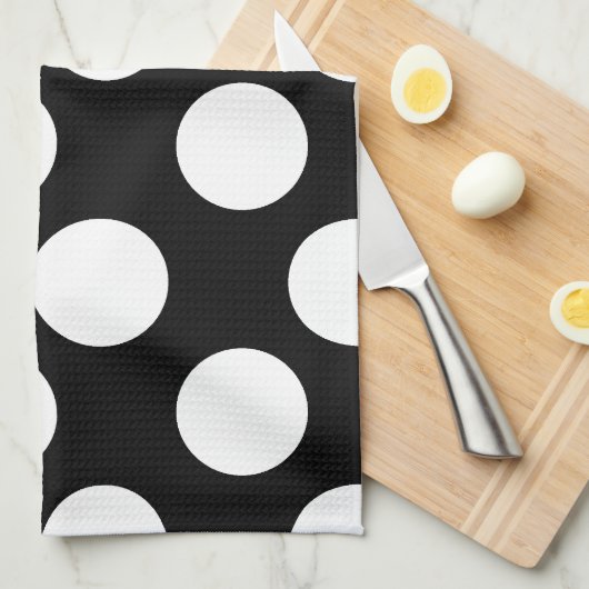 Grote zwarte en witte poka Dot Kitchen Towel Theedoek (Quarter Fold)