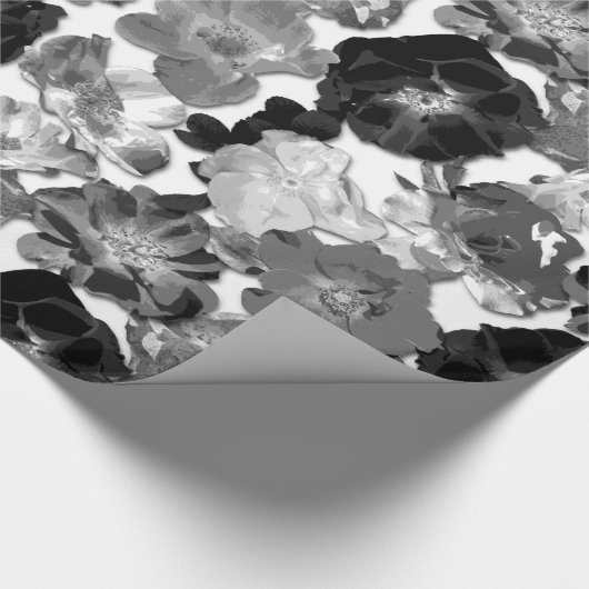 Grote zwarte en witte Rozen Cadeaupapier (Hoek)