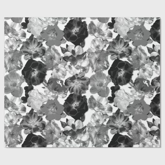 Grote zwarte en witte Rozen Cadeaupapier (Vlak)