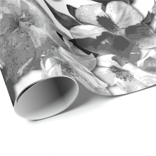 Grote zwarte en witte Rozen Cadeaupapier (Rol Hoek)