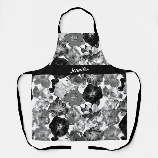 Grote zwarte en witte Rozen Schort (Voorkant)