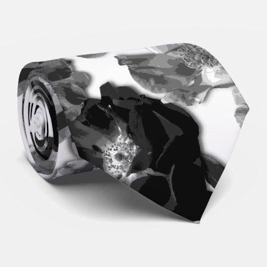 Grote zwarte en witte Rozen Stropdas (Opgerold)
