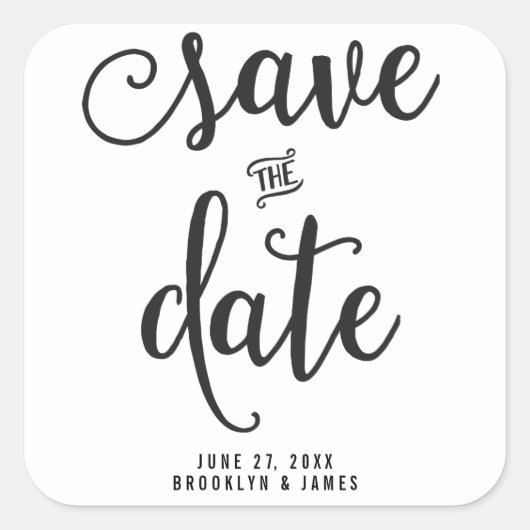 Grote zwarte en witte Save The Date-stickers Vierkante Sticker (Voorkant)