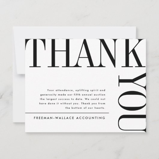 Grote zwarte en witte tekst bedankkaart (Voorkant)