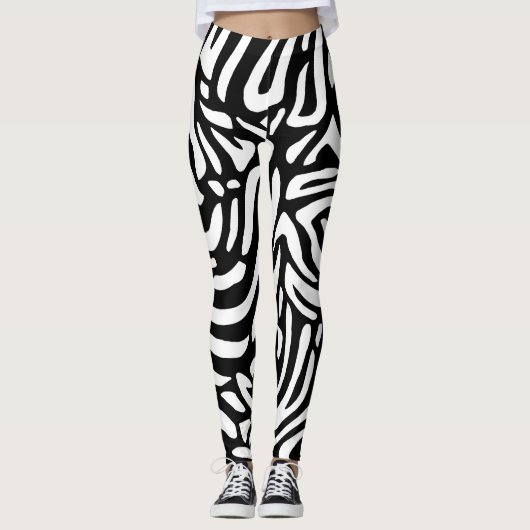 Grote zwarte en witte zebrastrepen leggings (Voorkant)
