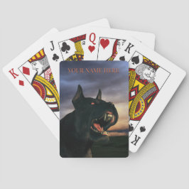 Grote zwarte hond pokerkaarten