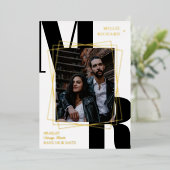 Grote zwarte Initialen Moderne Foto opslaan Datum Folie Uitnodiging (Staand Voorkant)