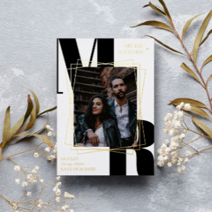 Grote zwarte Initialen Moderne Foto opslaan Datum Folie Uitnodiging
