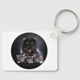 Grote zwarte kat en haar 3 Kittens poseren voor on Sleutelhanger