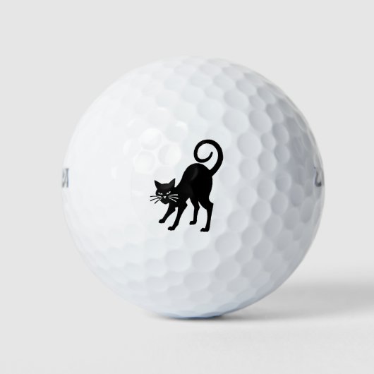 Grote zwarte kat golfbal set golfballen (Voorkant)