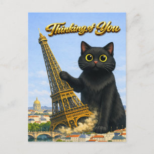 Grote Zwarte Kat Werpt Eiffeltoren Om Denk Aan Jou Briefkaart
