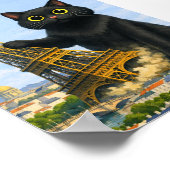 Grote Zwarte Kat Werpt Eiffeltoren Omver Denkend A Poster (Hoek)
