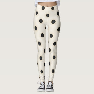 Grote zwarte polka stippen op Antiek wit Leggings
