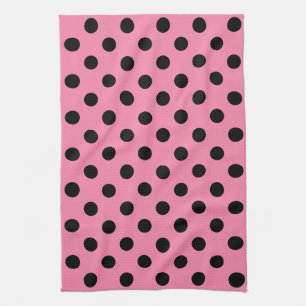 Grote zwarte polka stippen op hete roze theedoek