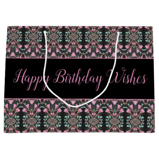 Grote zwarte roze en Blauwgroen papieren verjaarda Groot Cadeauzakje (Voorkant)