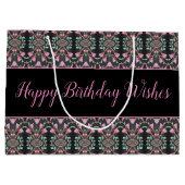 Grote zwarte roze en Blauwgroen papieren verjaarda Groot Cadeauzakje (Achterkant)