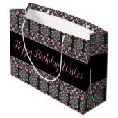 Grote zwarte roze en Blauwgroen papieren verjaarda Groot Cadeauzakje (Achterkant Gekanteld)