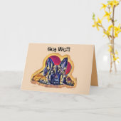 Grote zwarte Tan German Shepherd Puppy PopArt Kaart (Gele Bloem)