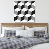 Grote zwarte vlek, wit en grijs canvas afdruk (Insitu (Slaapkamer))