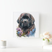 GROTE ZWARTE WATERVERF NEWFOUNDLAND DOG VIERKANTE KLOK (Huis)