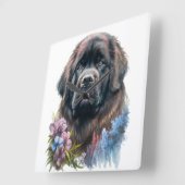GROTE ZWARTE WATERVERF NEWFOUNDLAND DOG VIERKANTE KLOK (Hoek)
