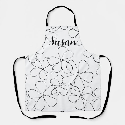 Grote zwarte witte bloemen schort (Voorkant)