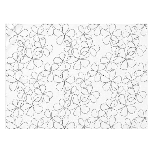 Grote zwarte witte handdragende bloemen tafelkleed (Voorkant (Horizontaal))