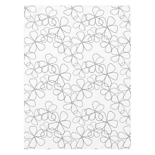 Grote zwarte witte handdragende bloemen tafelkleed (Voorkant)