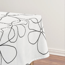 Grote zwarte witte handdragende bloemen tafelkleed